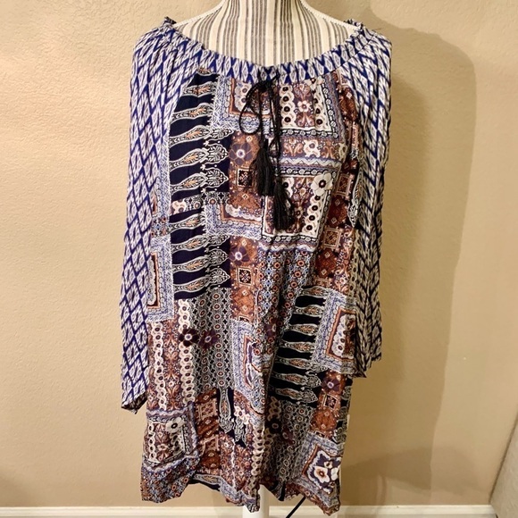 NWT Hem & Thread Skirt Poncho Combo Large Patchwork Boho Rayon Floral Geometric - Picture 7 of 15